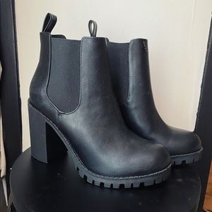 Black leather chunky ankle boots